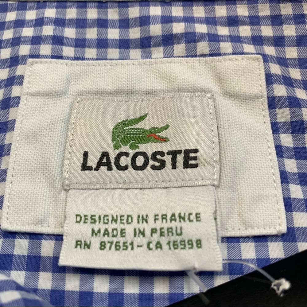Men’s Lacoste Blue Checkered Short Sleeve Button Up. Size 4XL
